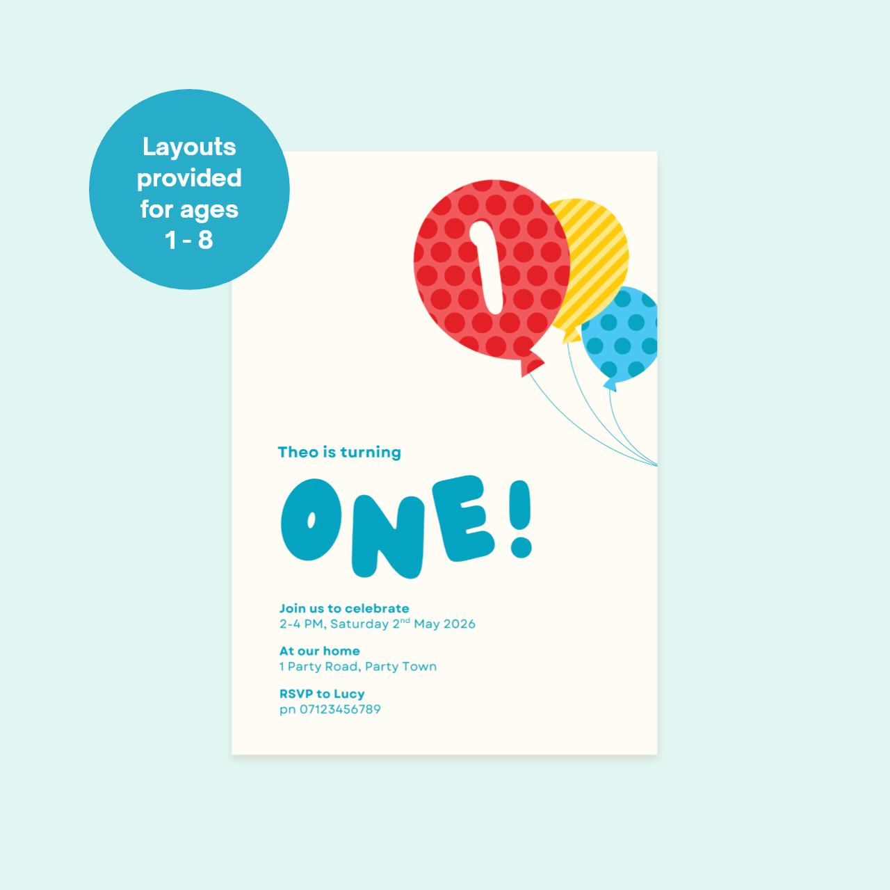 Balloon Trio Editable Birthday Invitation Template