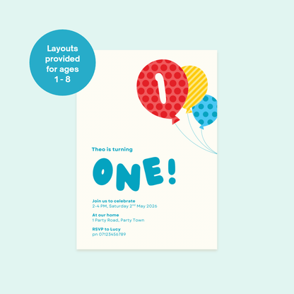Balloon Trio Editable Birthday Invitation Template