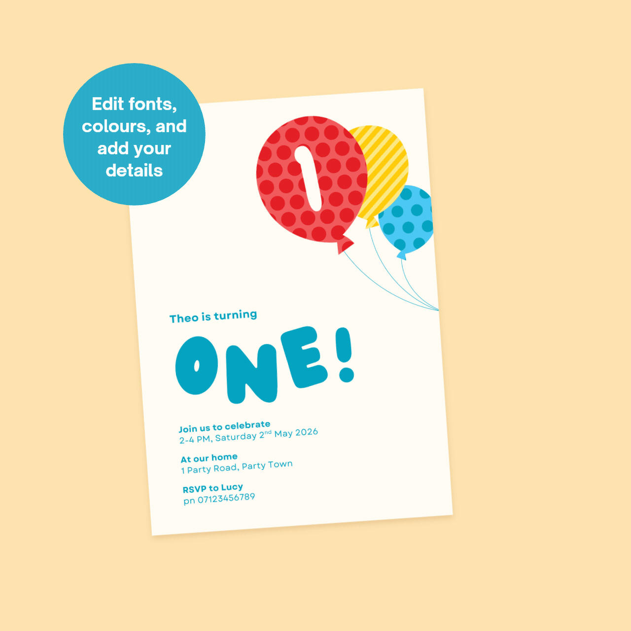 Balloon Trio Editable Birthday Invitation Template