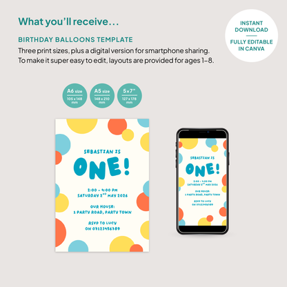 Spots Editable Birthday Invitation Template