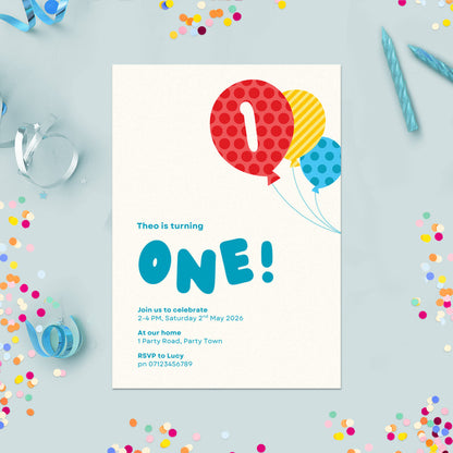 Balloon Trio Editable Birthday Invitation Template