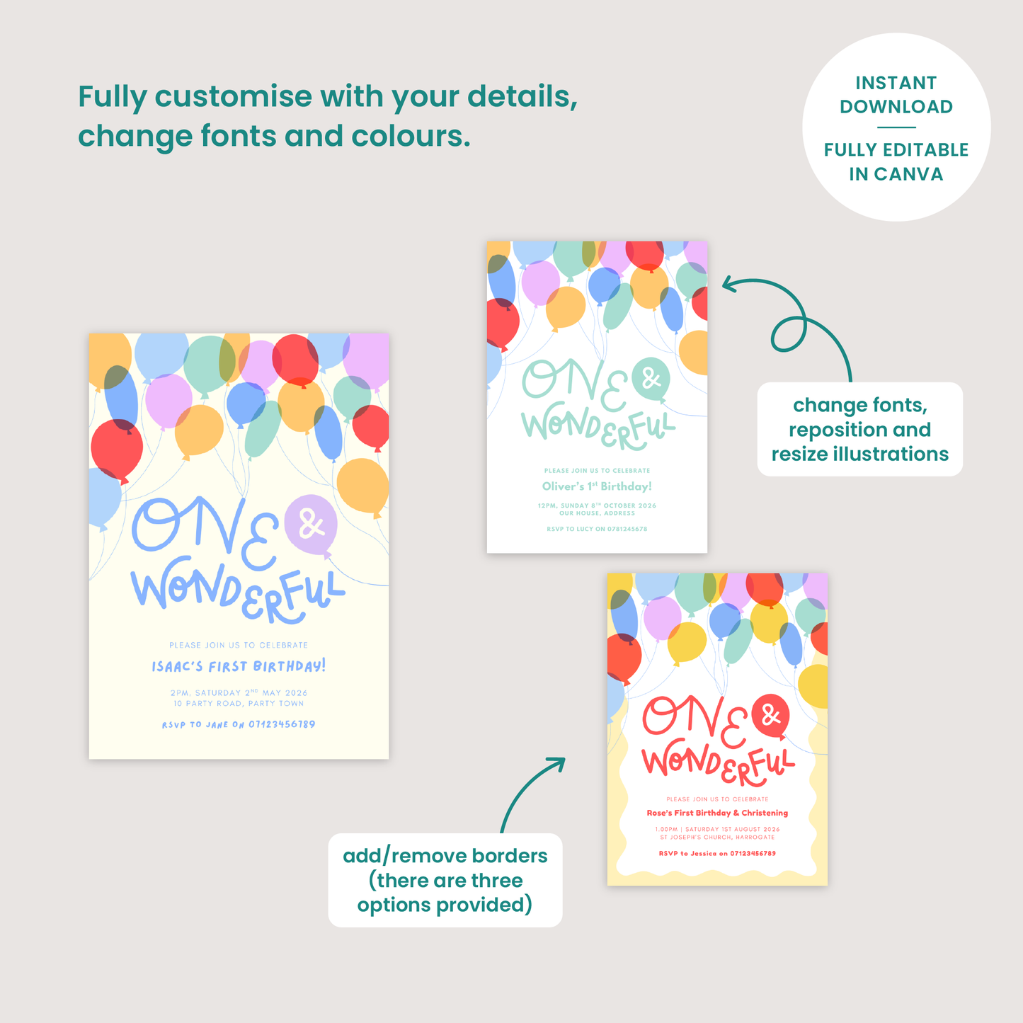1st Birthday Balloons Invitation