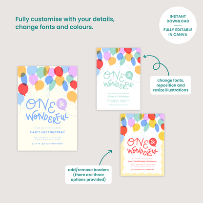 1st Birthday Balloons Invitation