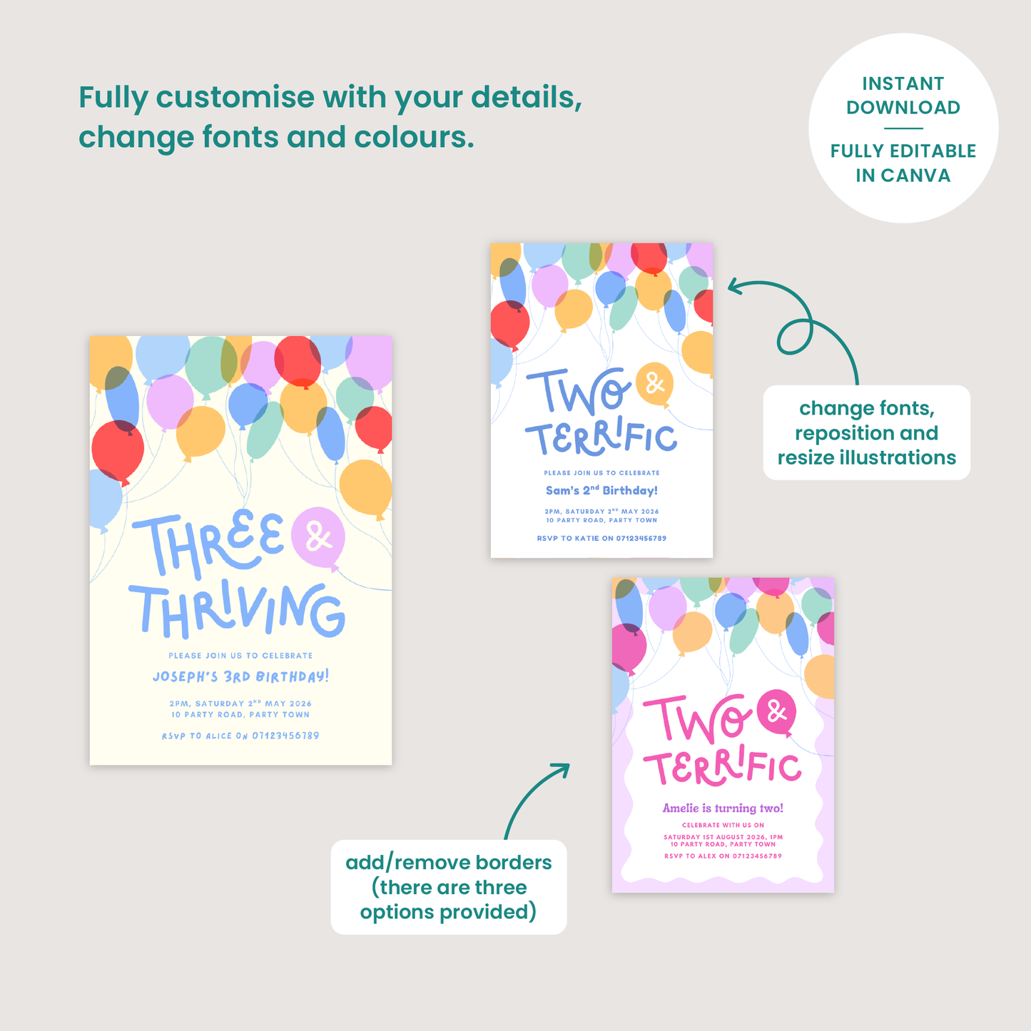 3rd Birthday Balloons Invitation