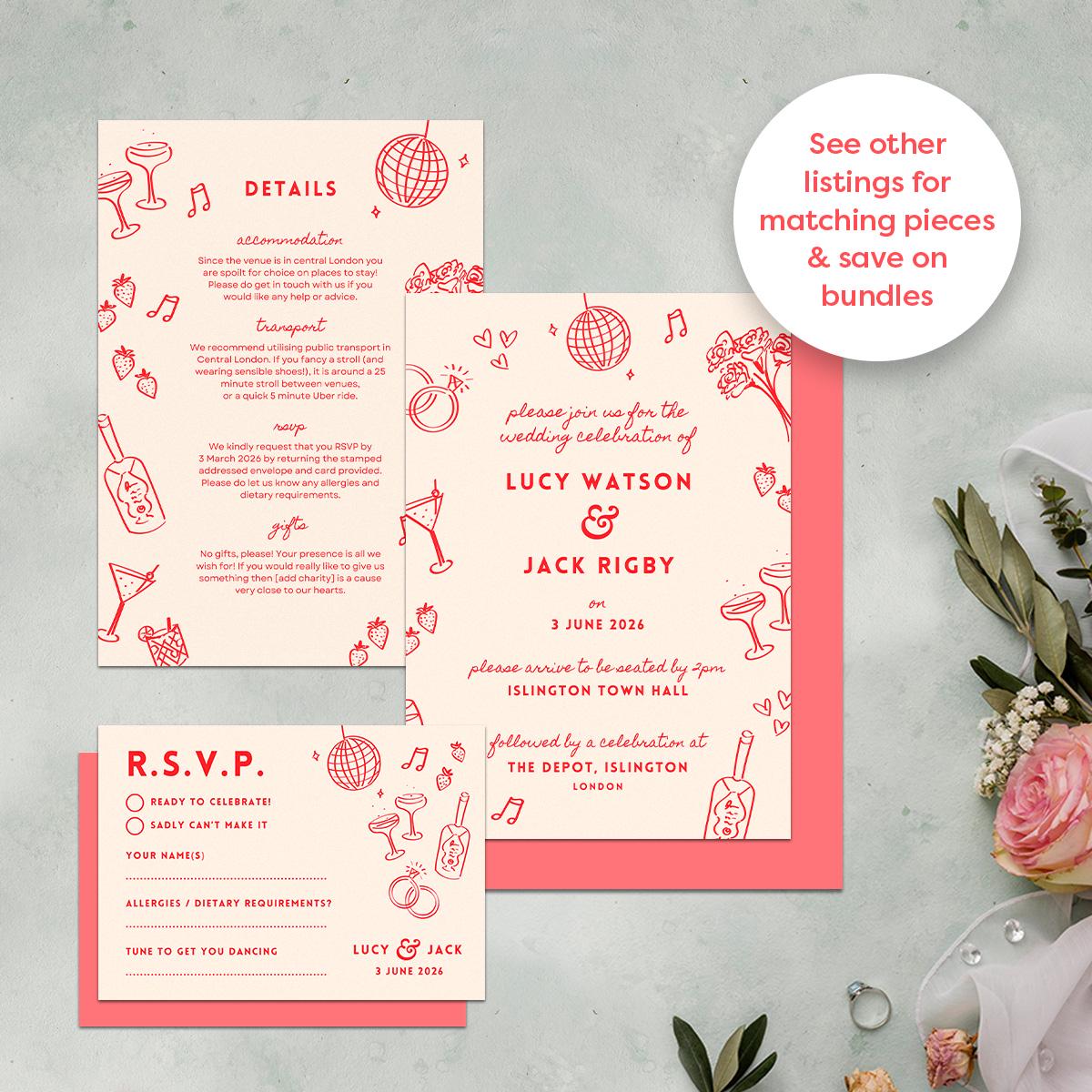 Hand Drawn Wedding Save The Date, Customisable Canva Template, Digital Download