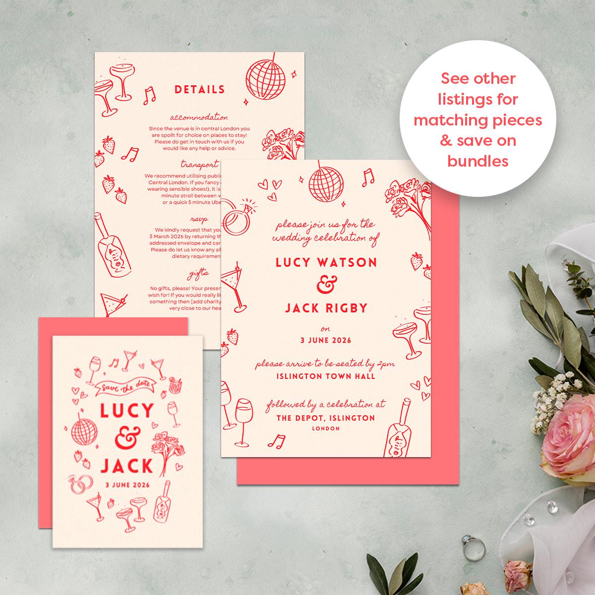 Editable Illustrated RSVP Template, Hand Drawn Disco Ball Illustration, Canva Template