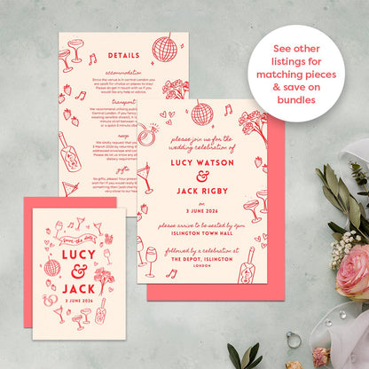 Editable Illustrated RSVP Template, Hand Drawn Disco Ball Illustration, Canva Template