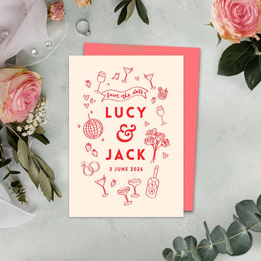 Hand Drawn Wedding Save The Date, Customisable Canva Template, Digital Download