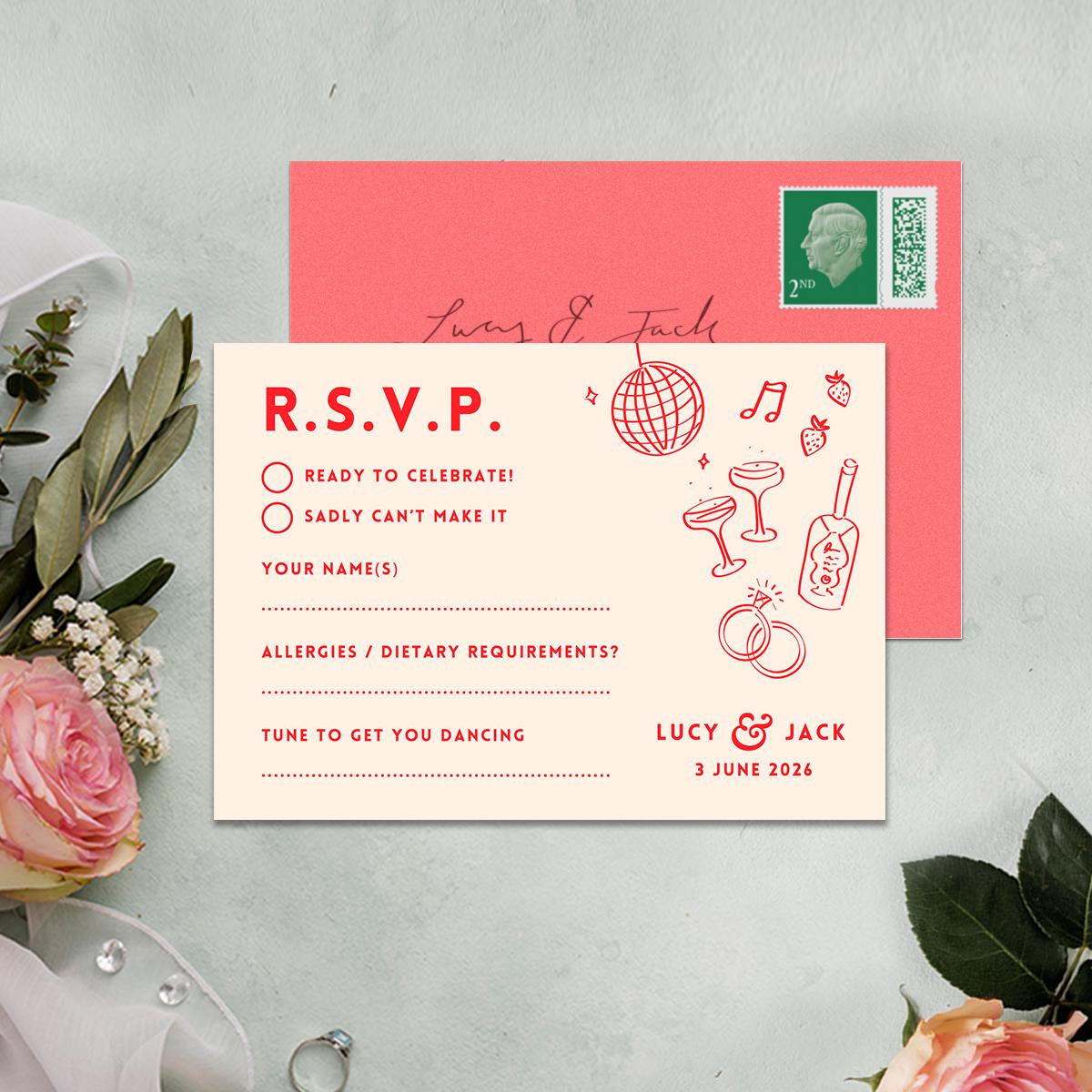 Editable Illustrated RSVP Template, Hand Drawn Disco Ball Illustration, Canva Template