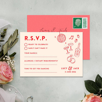 Editable Illustrated RSVP Template, Hand Drawn Disco Ball Illustration, Canva Template