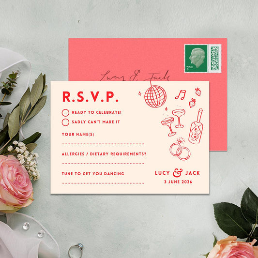 Editable Illustrated RSVP Template, Hand Drawn Disco Ball Illustration, Canva Template