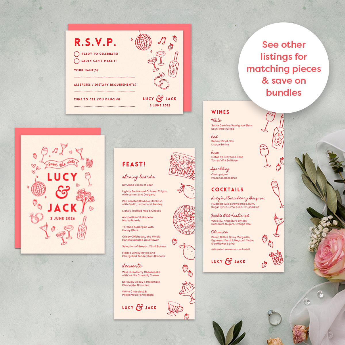Illustrated Wedding Invites, Information Card, Hand Drawn, Canva Template, Digital Download