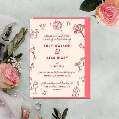 Illustrated Wedding Invites, Information Card, Hand Drawn, Canva Template, Digital Download