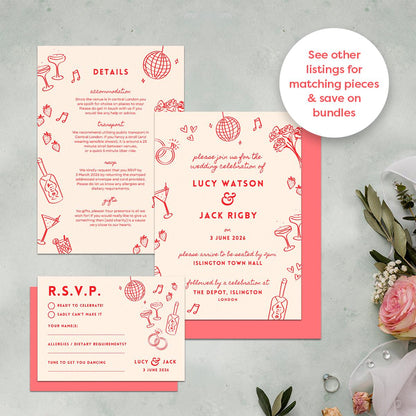 Editable Wedding Menus, Customisable Wine Cocktail List, Food Illustrations, Canva Template