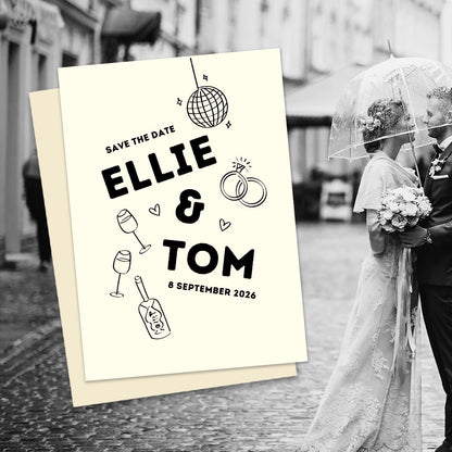 Monochrome Wedding Stationery Bundle, Digital Templates, Hand Drawn Illustrations, Canva Editable
