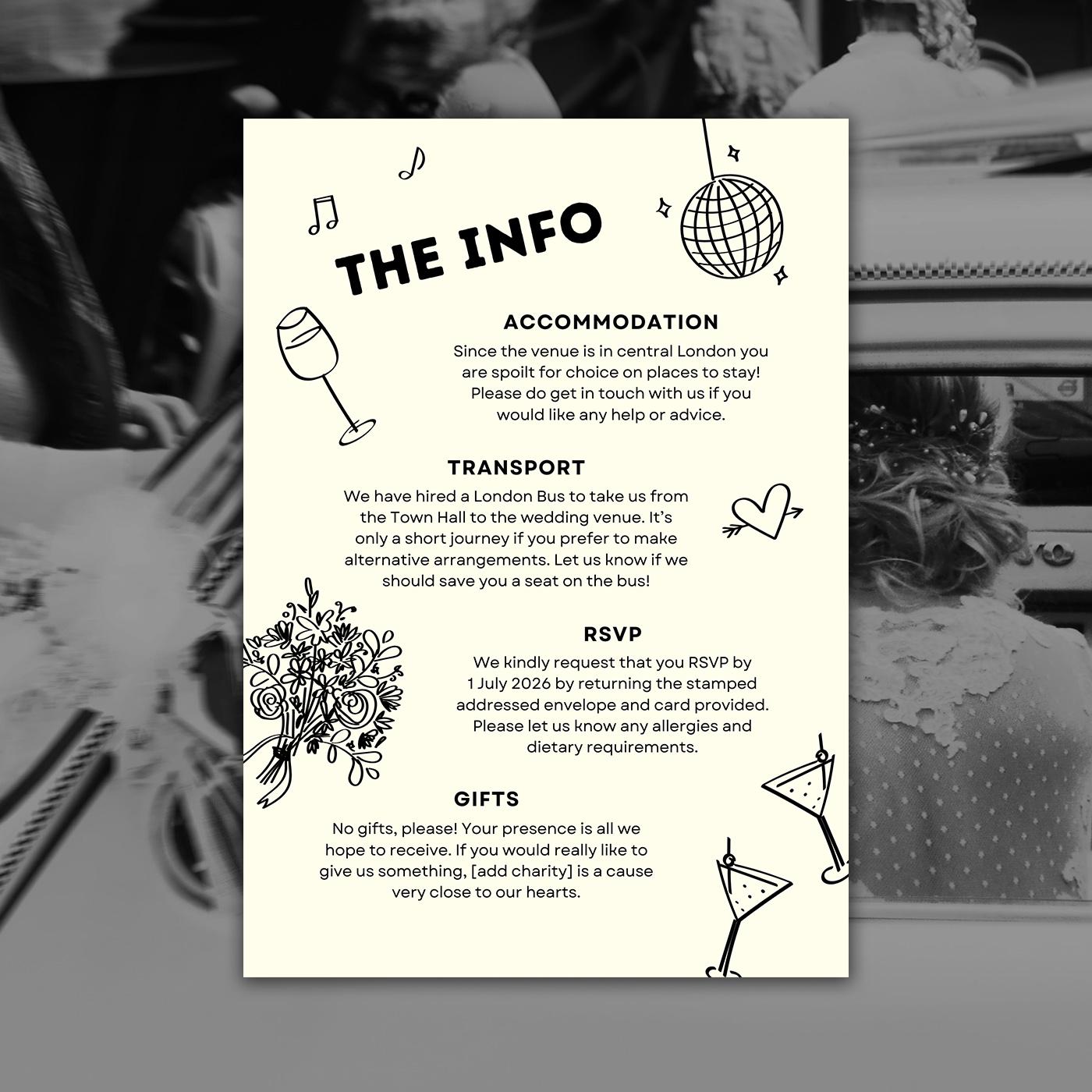 Illustrated Wedding Invitation Template, City Wedding, Industrial, Black Tie, Canva Editable