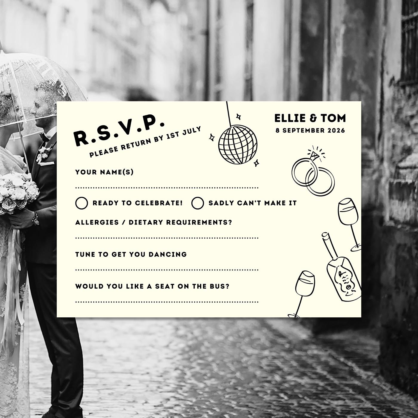 Editable Monochrome Wedding RSVP, Canva Template