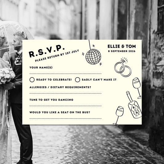 Editable Monochrome Wedding RSVP, Canva Template