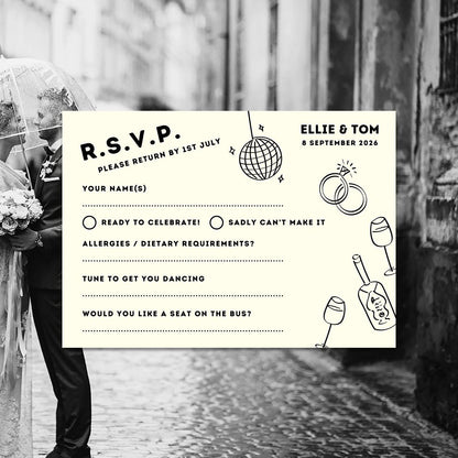 Monochrome Wedding Stationery Bundle, Digital Templates, Hand Drawn Illustrations, Canva Editable