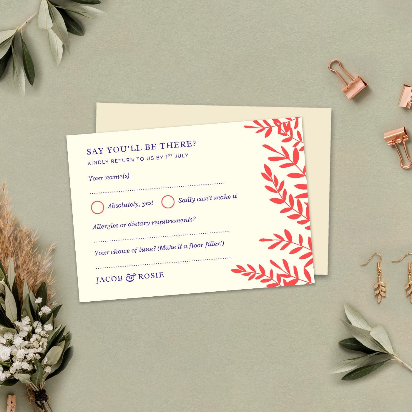 Editable RSVP Card, Autumn Winter Wedding, Canva Template, Rustic Foliage, Digital Download