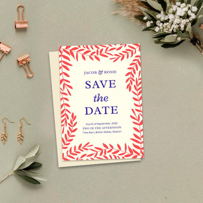 Editable Save The Dates, Autumnal Winter Foliage, Digital Download, Canva Template, Rustic Barn, Countryside Wedding