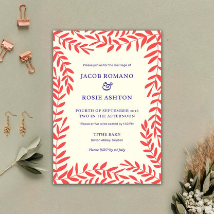 Foliage Editable Wedding Invitation, Canva Template, Woodland Rustic Barn, Digital Download