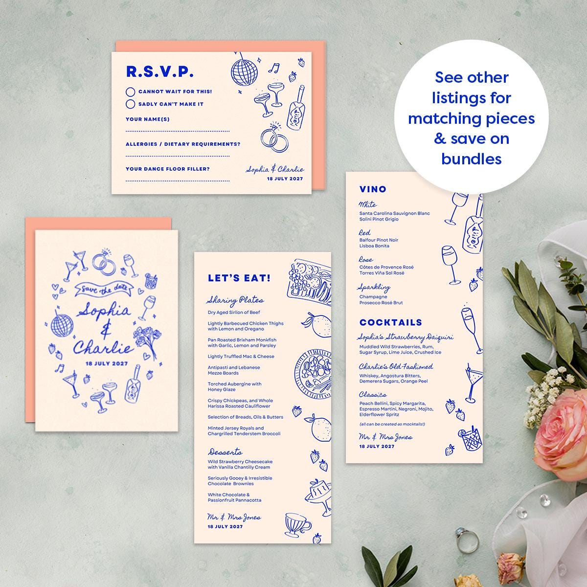Editable Save The Date, Digital Download, Hand Drawn Illustration, Relaxed Wedding, Canva Template
