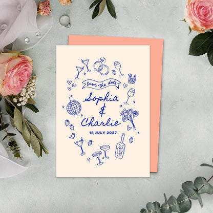 Editable Save The Date, Digital Download, Hand Drawn Illustration, Relaxed Wedding, Canva Template