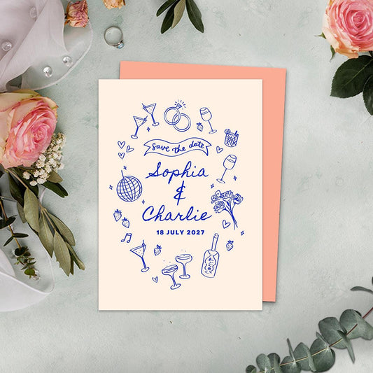 Editable Save The Date, Digital Download, Hand Drawn Illustration, Relaxed Wedding, Canva Template
