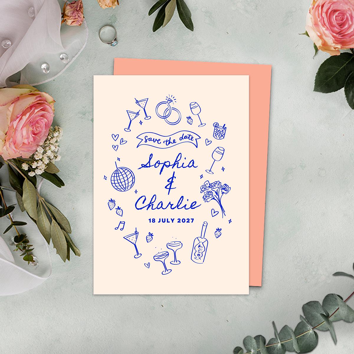Editable Wedding Stationery Suite, Relaxed Vibe, Electric Blue, Canva Template