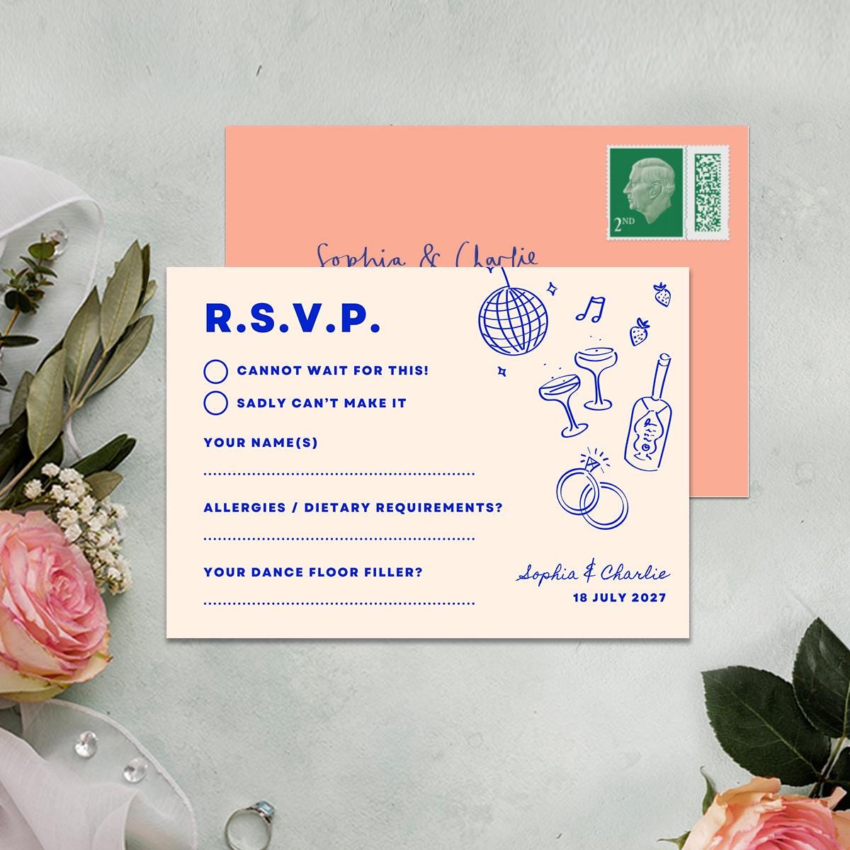 Editable Wedding Stationery Suite, Relaxed Vibe, Electric Blue, Canva Template