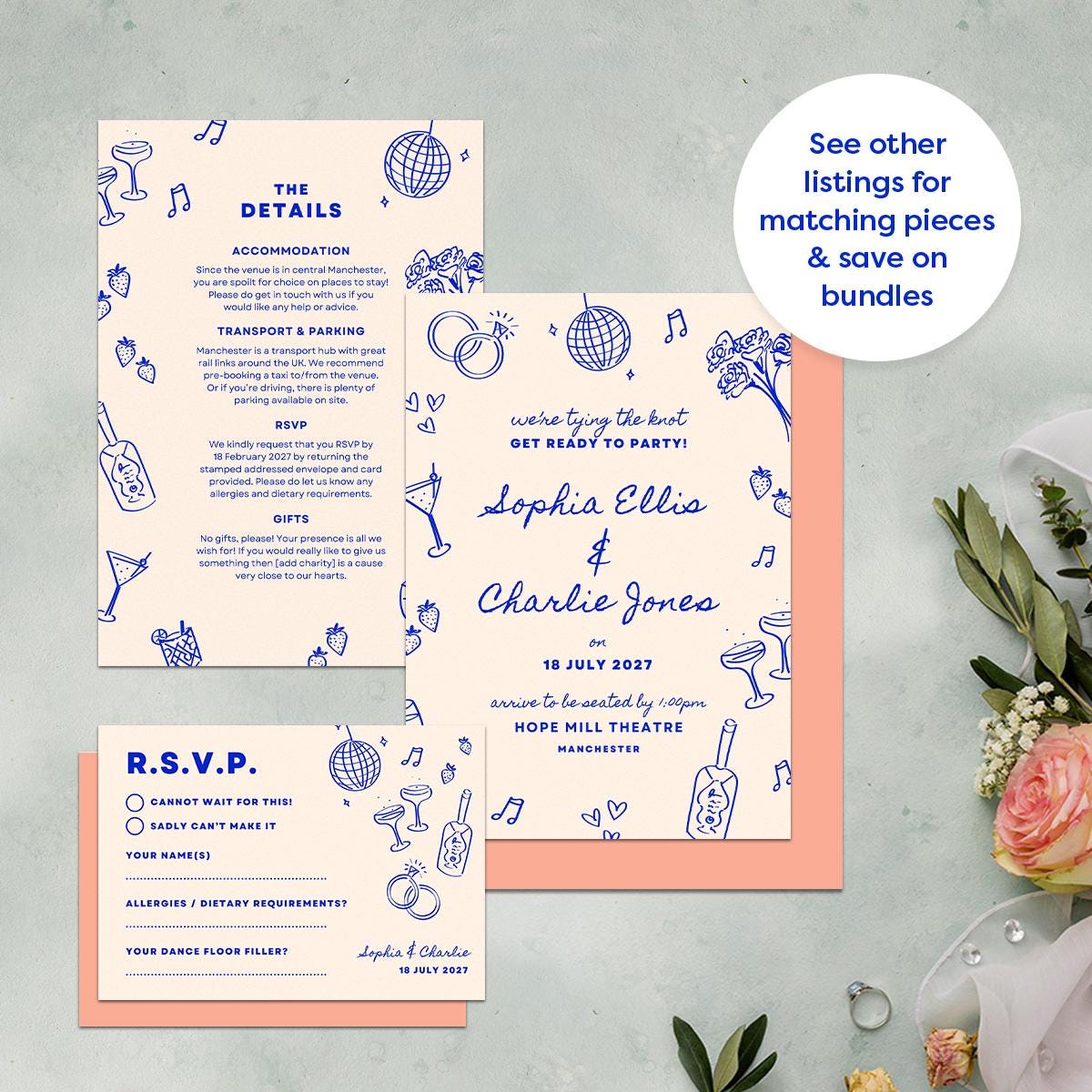 Editable Save The Date, Digital Download, Hand Drawn Illustration, Relaxed Wedding, Canva Template