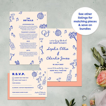 Editable Save The Date, Digital Download, Hand Drawn Illustration, Relaxed Wedding, Canva Template