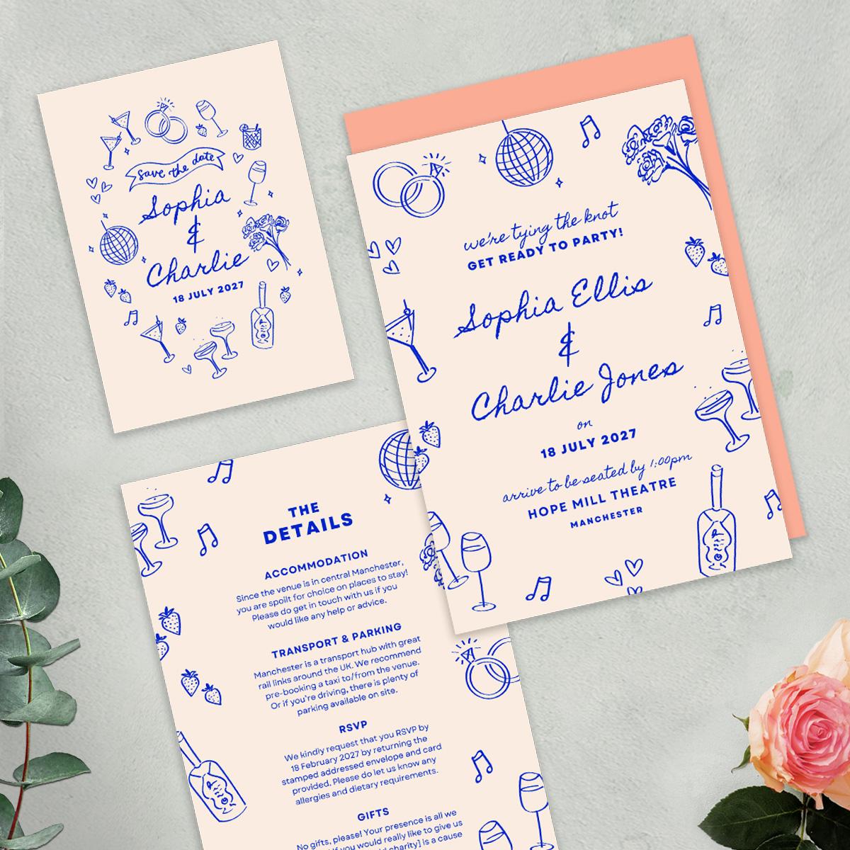 Editable Wedding Stationery Suite, Relaxed Vibe, Electric Blue, Canva Template