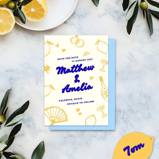Editable Lemons Save The Date, Hand Drawn Illustrations, Canva Template, Digital Download
