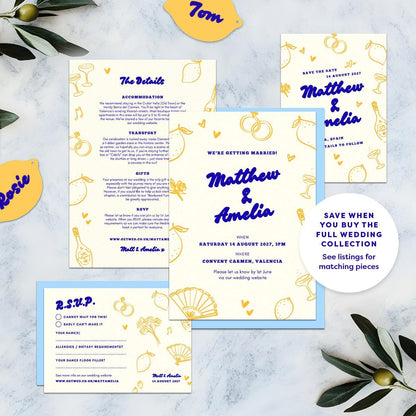 Editable Lemons Save The Date, Hand Drawn Illustrations, Canva Template, Digital Download