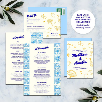 Editable Lemon Wedding Invitation Suite, Canva Template, Spanish Mediterranean Garden, Digital Download