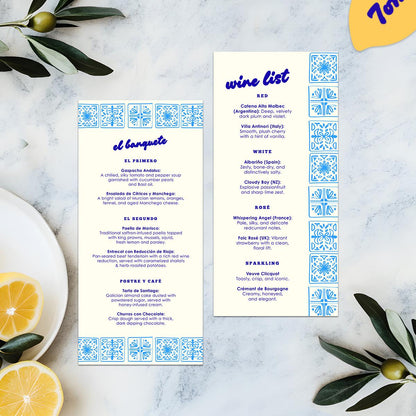 Editable Food and Drink Menus, Hand Drawn Lemons, Spanish Wedding, Canva Template