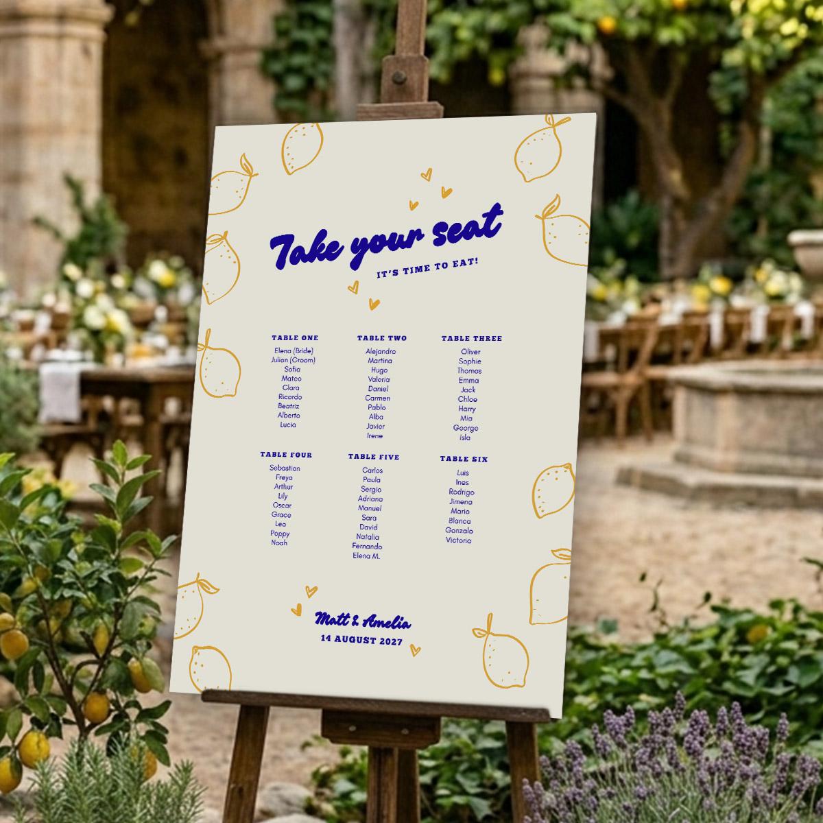 Editable Wedding Signage, Lemon Wedding, Seating Plan, Welcome Sign, Mediterranean Garden, Canva Template, Digital Download