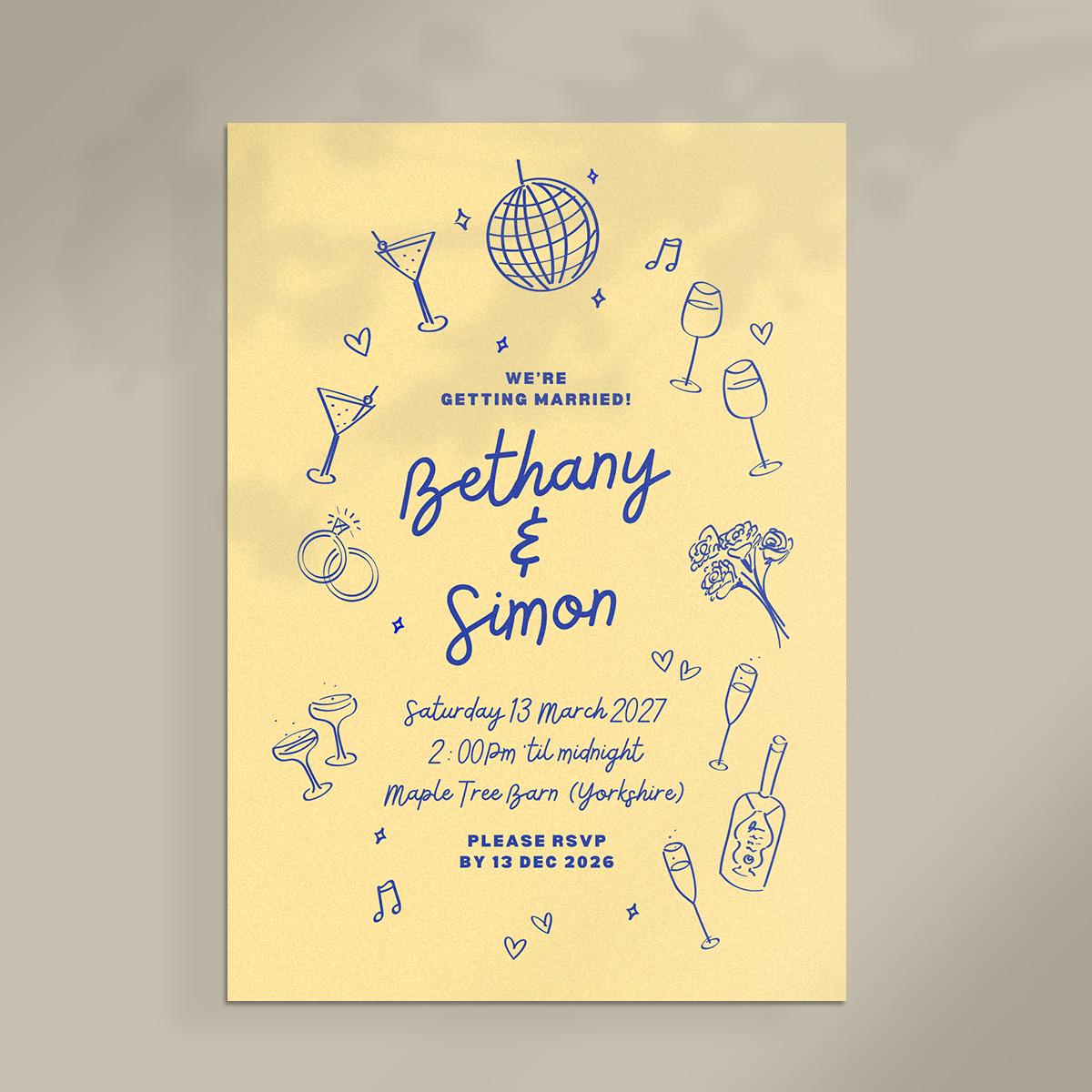 Illustrated Wedding Invitation & Details Card, Pastel Colour Block, Canva Template, Digital Download