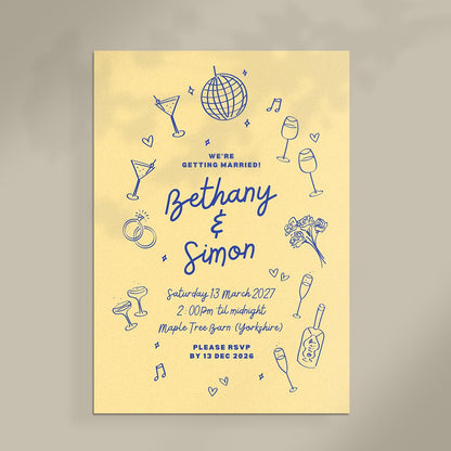Illustrated Wedding Invitation & Details Card, Pastel Colour Block, Canva Template, Digital Download