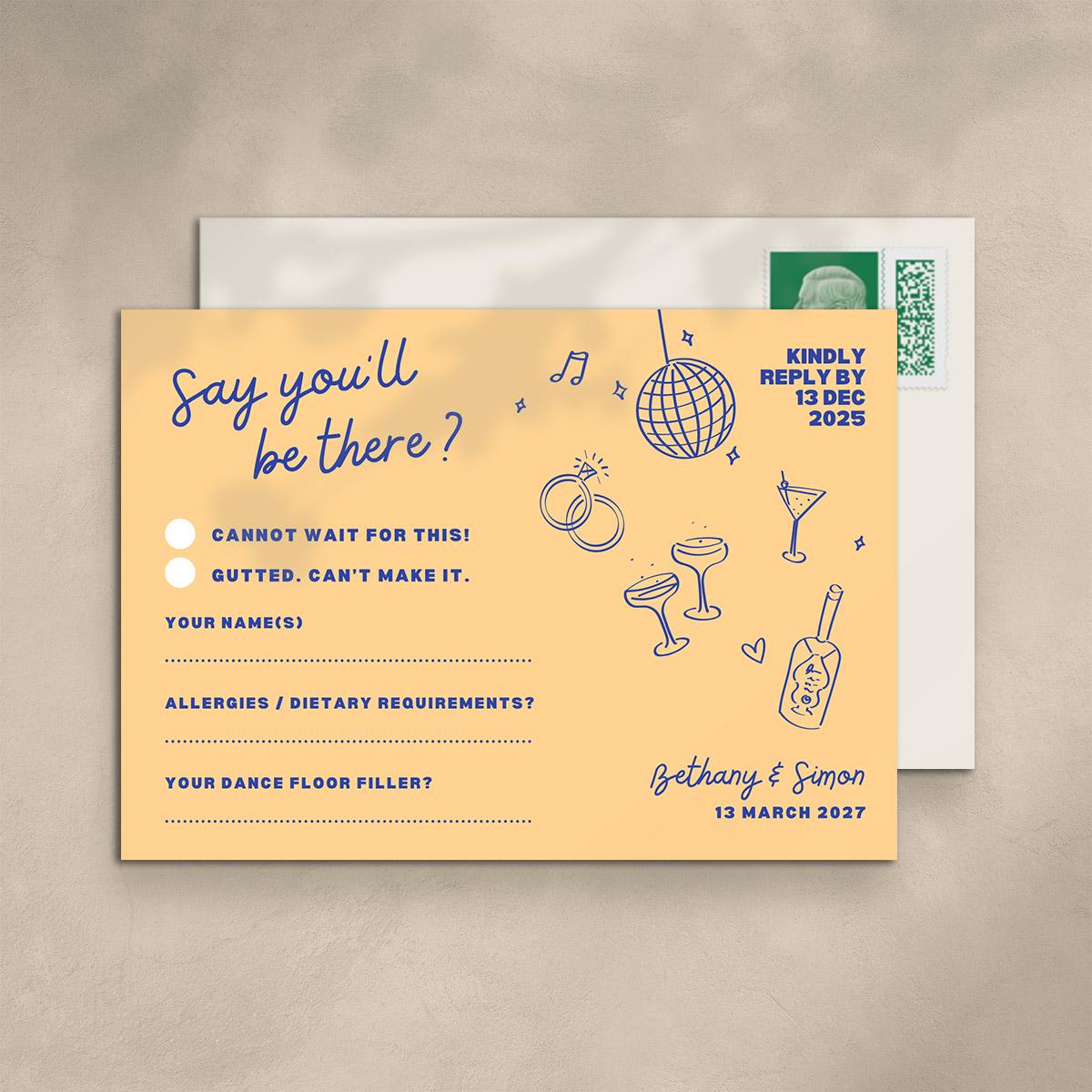 Illustrated RSVP Card, Digital Download, Whimsical Illustrations, Relaxed Wedding, Festival Vibe, Canva Template
