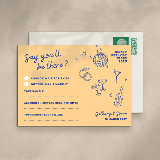 Illustrated RSVP Card, Digital Download, Whimsical Illustrations, Relaxed Wedding, Festival Vibe, Canva Template