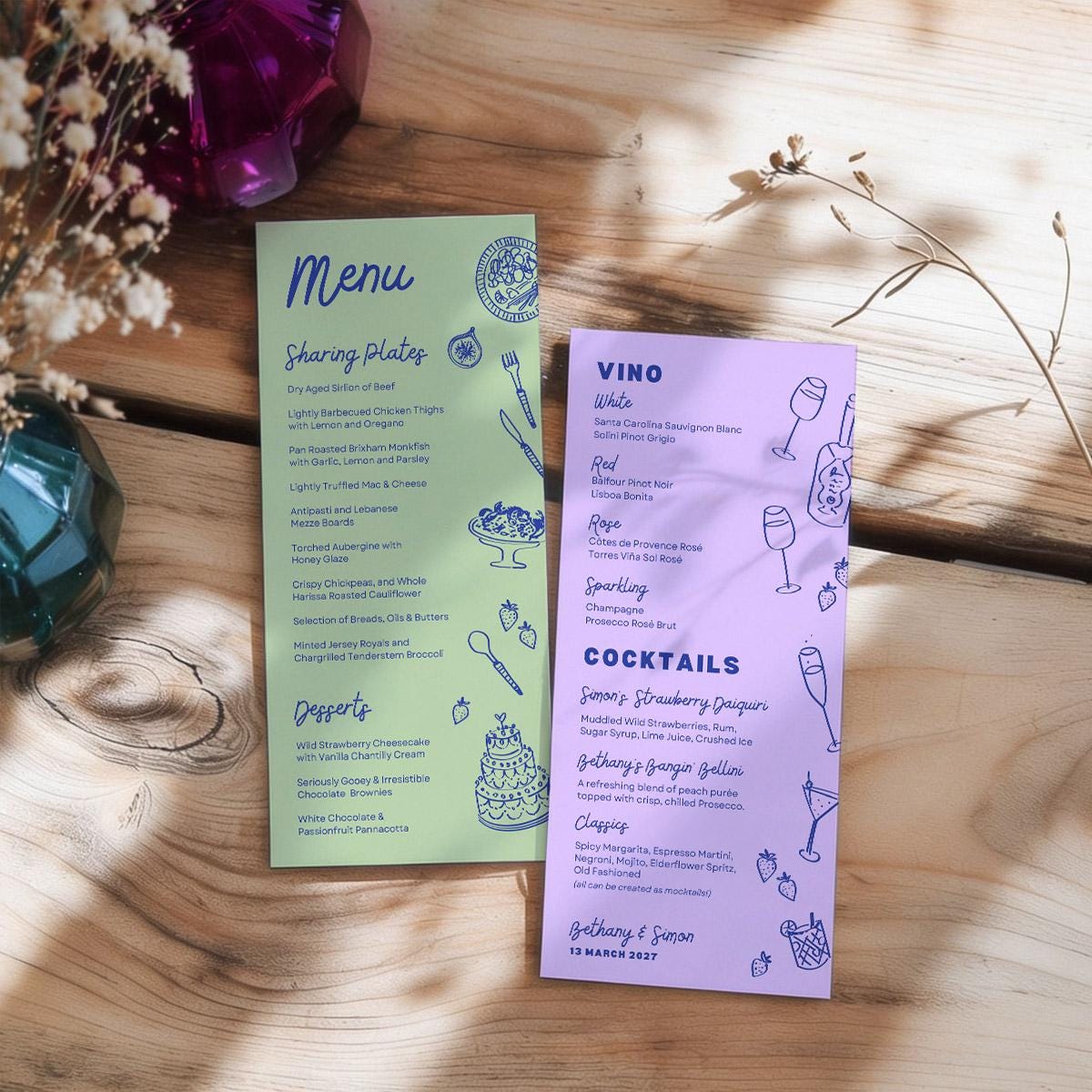 Wedding Food and Drinks Menus, Cocktail Wine List, Retro Wedding, Canva Template Digital Download