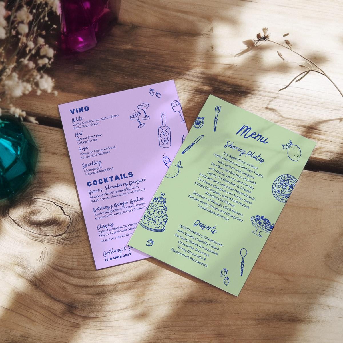 Wedding Food and Drinks Menus, Cocktail Wine List, Retro Wedding, Canva Template Digital Download