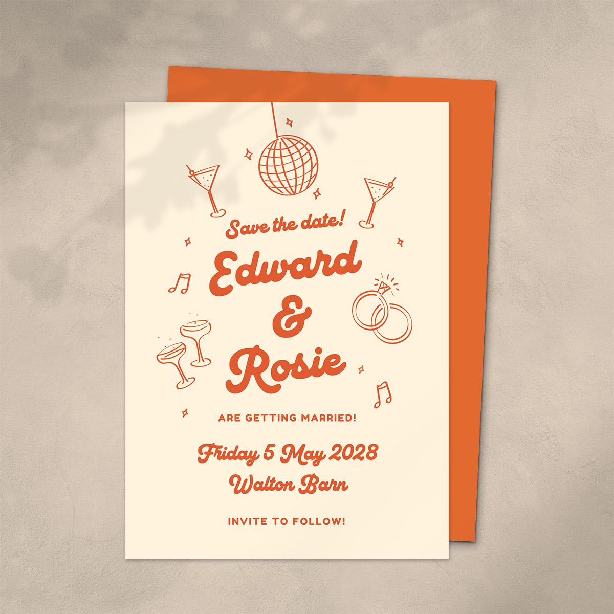 Mid Century Modern Save The Dates, City Pub Industrial Retro Wedding, Canva Editable, Digital Download