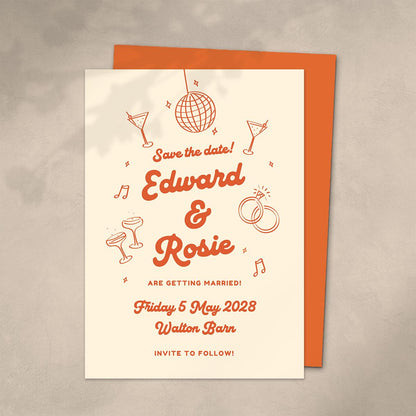 Mid Century Modern Save The Dates, City Pub Industrial Retro Wedding, Canva Editable, Digital Download