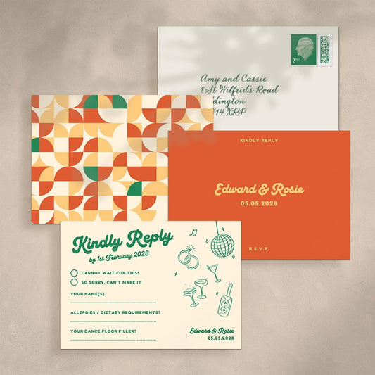 Mid Century Modern RSVP Card, Dance Floor Filler Reply Card, Terracotta Wedding, Digital Download, Vintage Vibe, Editable Canva Template