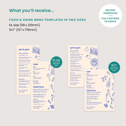 Wedding Food Menus Relaxed Canva Template Digital Download