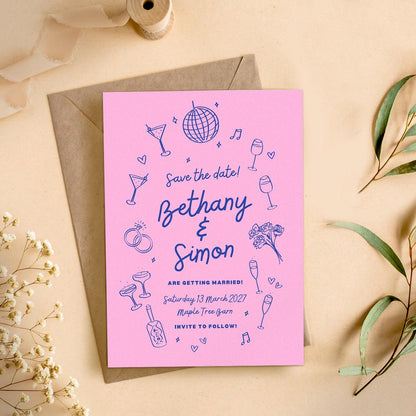 Illustrated Wedding Invitation Template Bundle, Retro Candy Coloured, Canva Editable, Digital Download